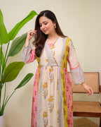 Soft Garden Pastel Hues Mul Chanderi A Line Kurta Set
