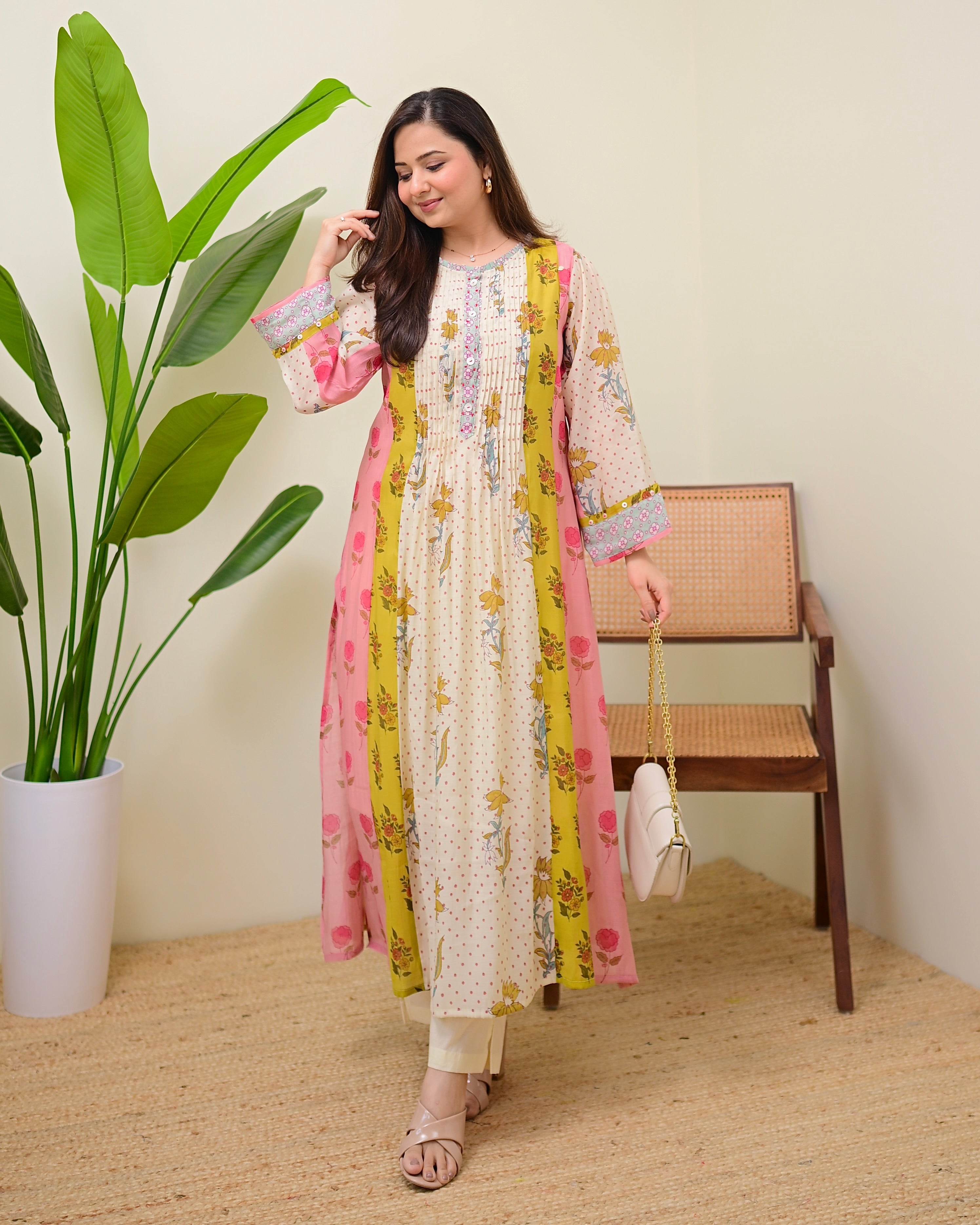Vintage Floral Daydream Pintex A Line Kurta Set