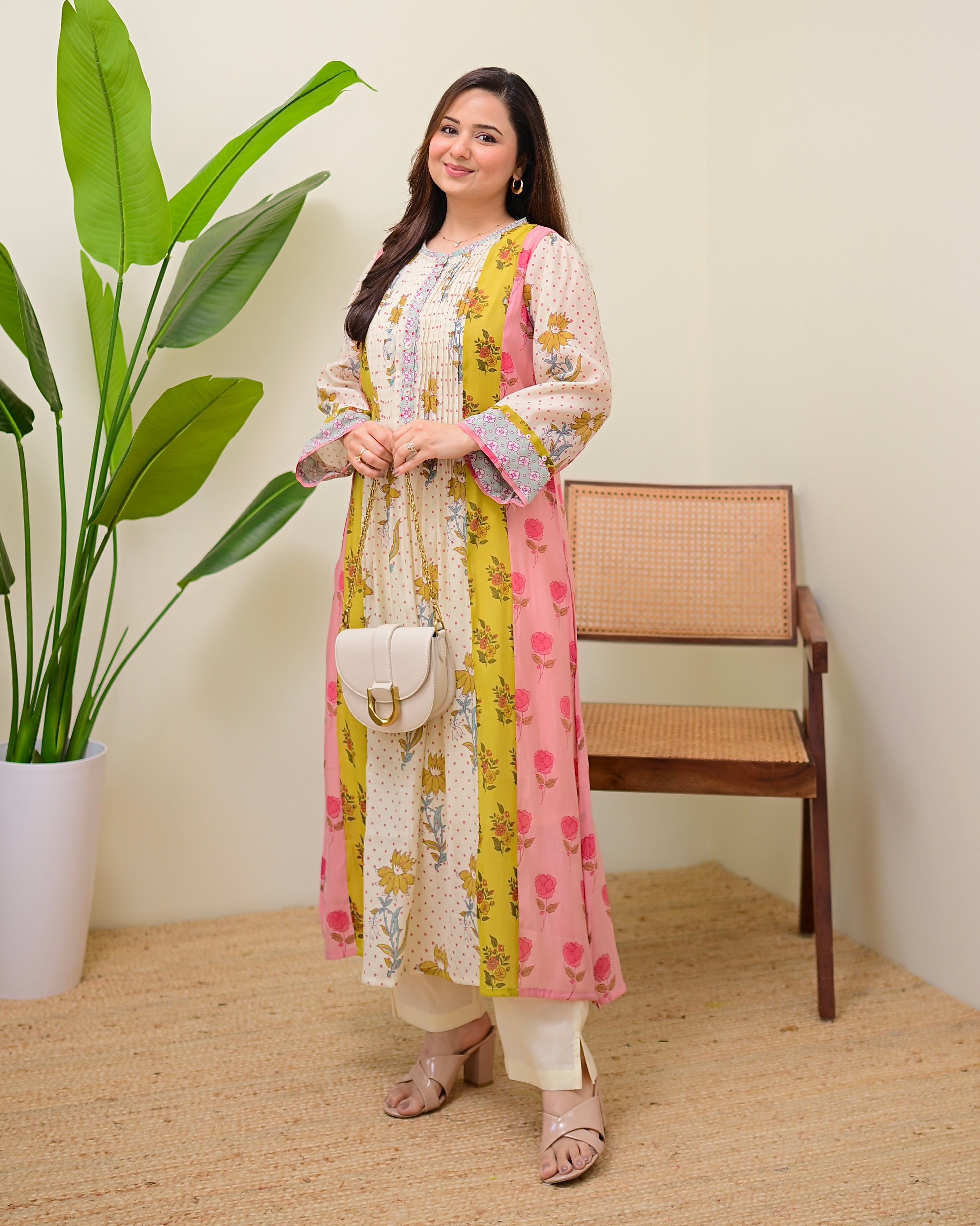 Vintage Floral Daydream Pintex A Line Kurta Set