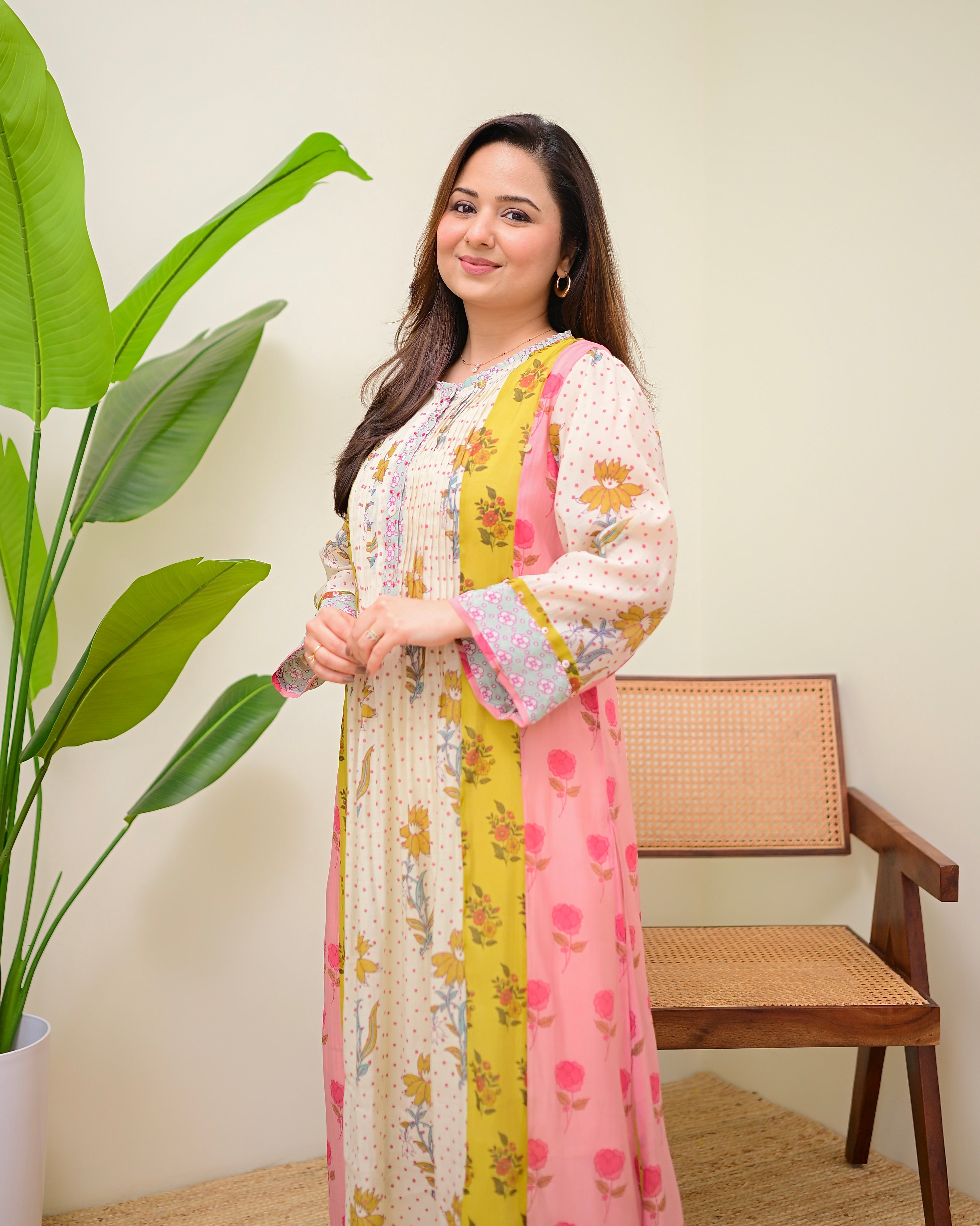 Vintage Floral Daydream Pintex A Line Kurta Set