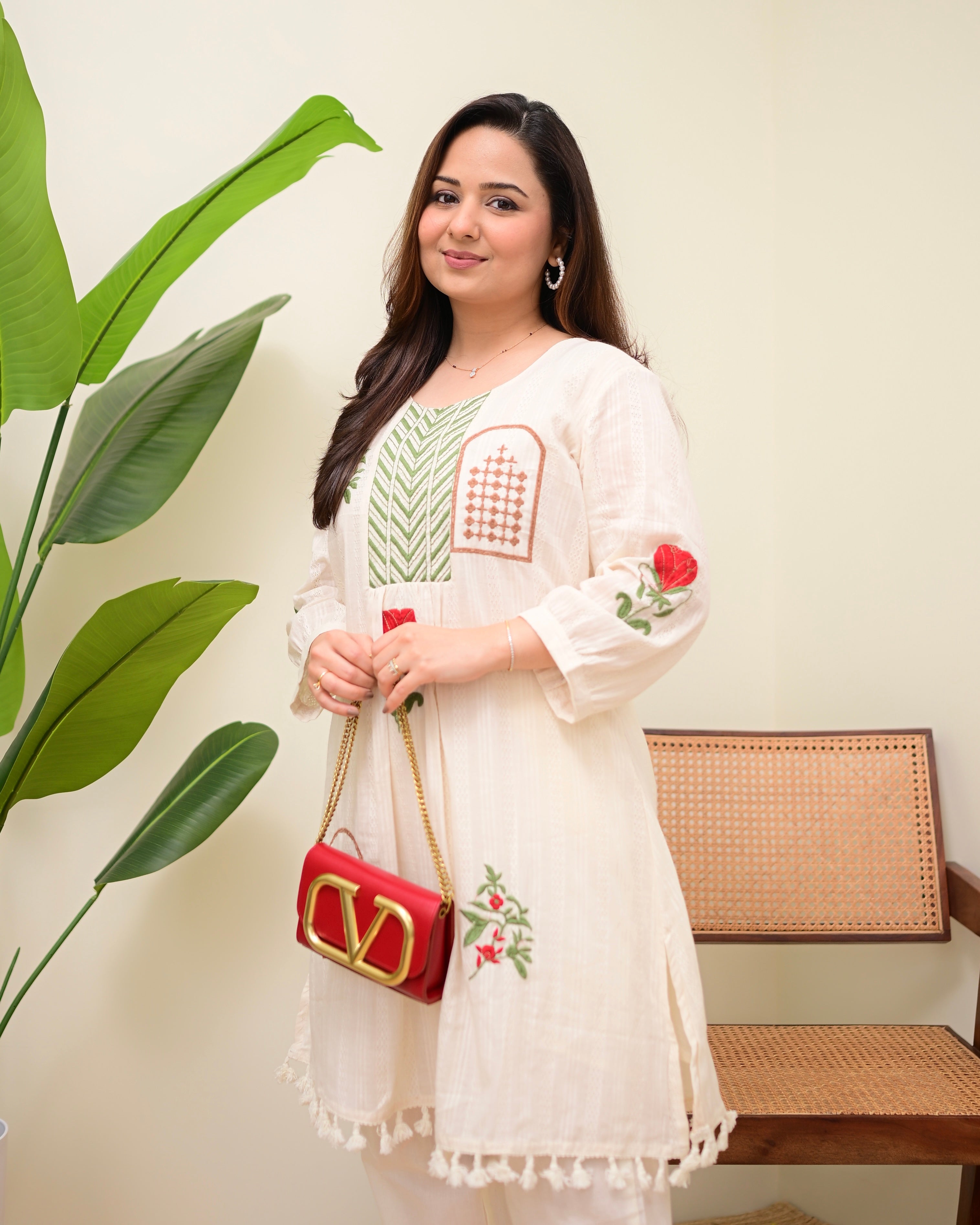 Ivory Rosewood Garden Threadwork Cotton Co-ord