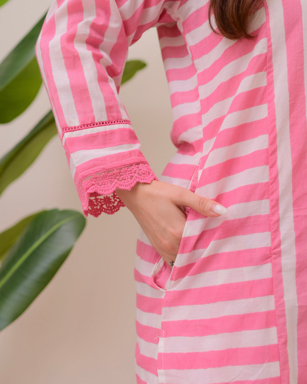 Pink Candy Striped Luxe Cotton Kurta Set