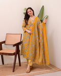 Mustard Yellow Floral Cotton Suit