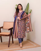 Blue Yellow Paisley Cotton Suit
