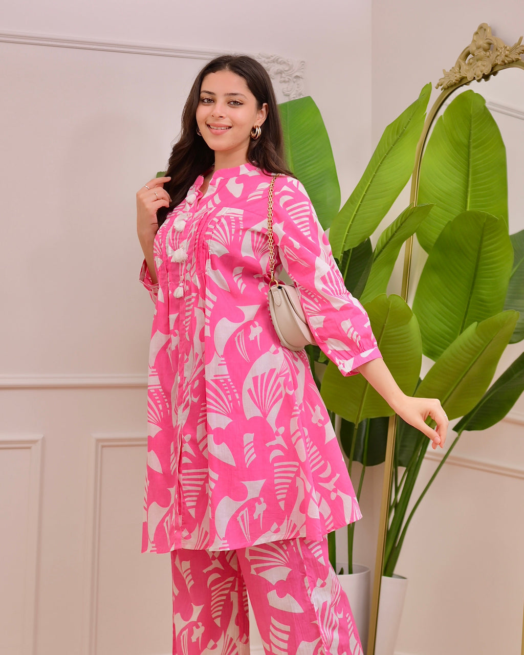 Pink Abstract Pintex Cotton Co-ord
