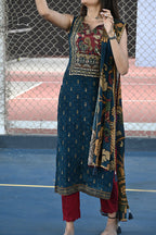 Blue crepe embroidered salwar set