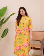 Yellow Lotus Cotton Kurta Palazzo Set