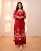 Scarlet Petals Cotton A Line Kurta Palazzo Set