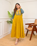 Haldi Heritage Ajrakh Mirrorwork Cotton Kurta Dress