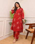 Crimson Floral A Line Cotton Kurta Set