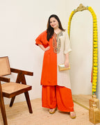 Coral Ivory Natural Crepe Handwork Co-ord