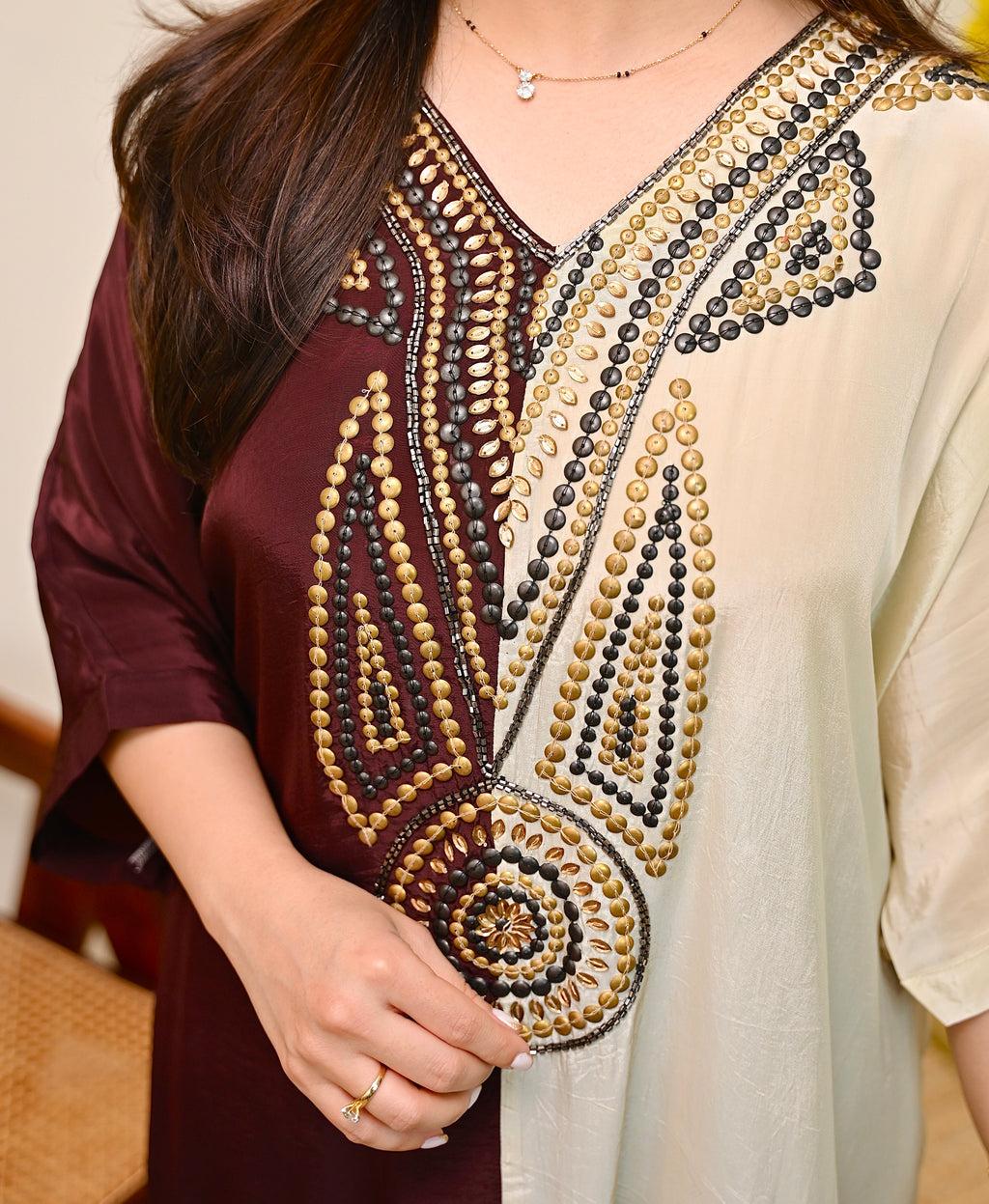 Mocha Ivory Natural Crepe Handwork Co-ord