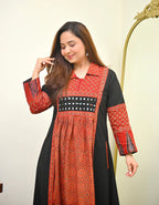 Black Rustic Charm Ajrak Mirrorwork Cotton Kurta Dress