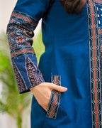Sapphire Raas Ajrakh Mirrorwork Cotton Kurta Dress