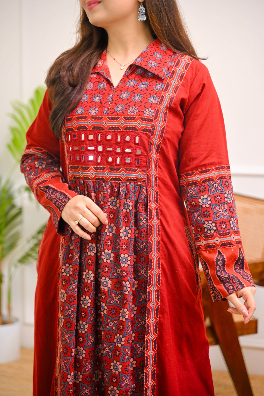 Ruby Saaj Ajrakh Mirrorwork Cotton Kurta Dress