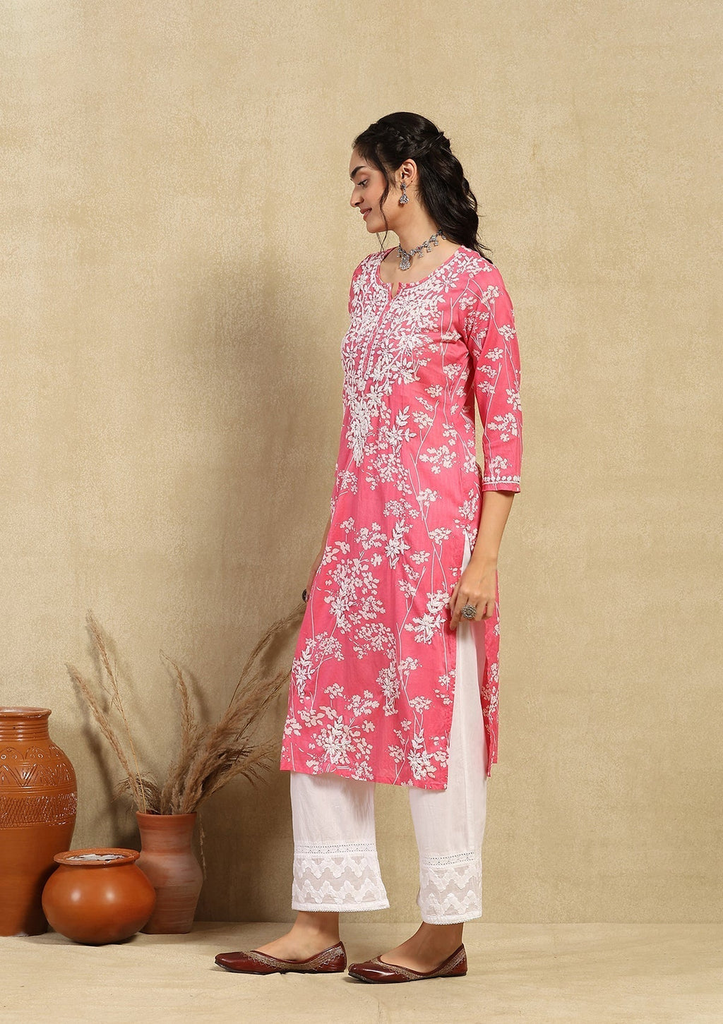 Kiara Pink Mulmul Printed Kurta