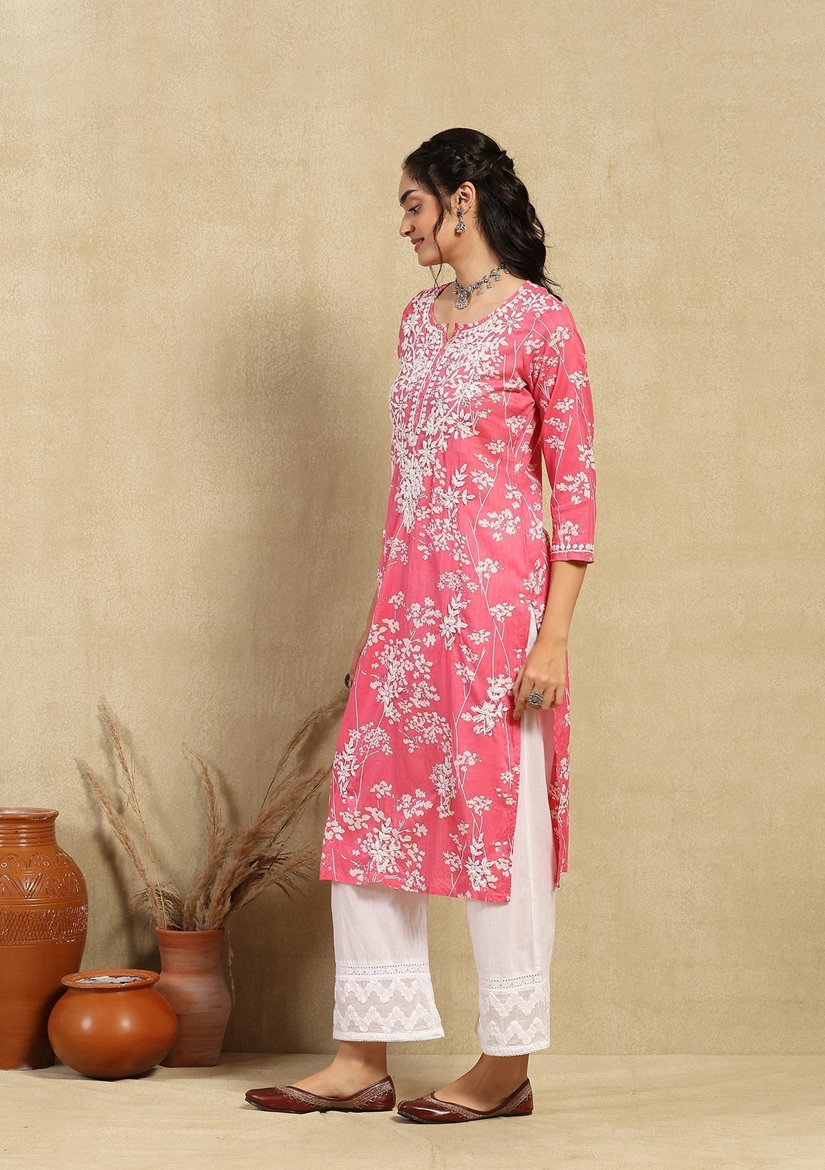 Kiara Pink Mulmul Printed Kurta