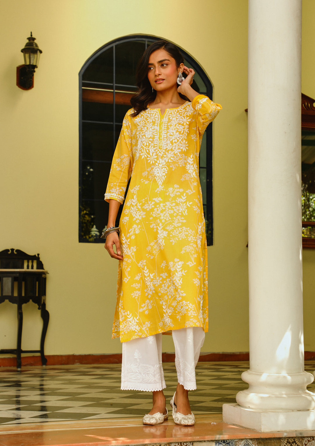 Riya Yellow Mulmul Printed Kurta