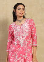 Kiara Pink Mulmul Printed Kurta