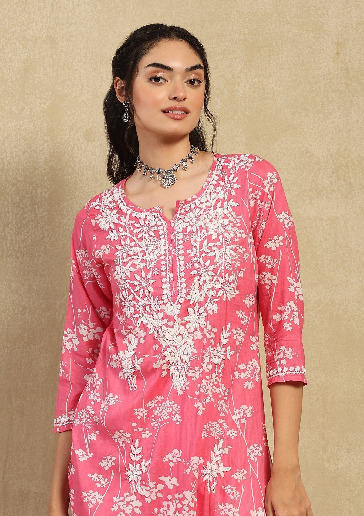 Kiara Pink Mulmul Printed Kurta
