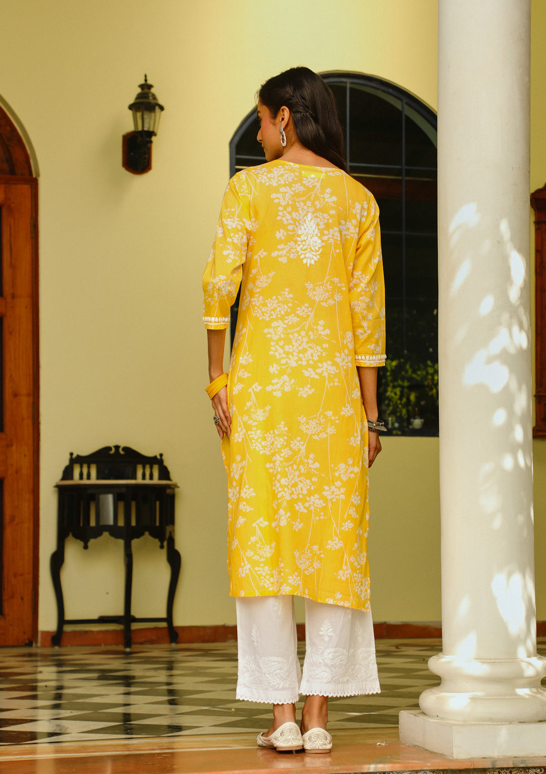 Riya Yellow Mulmul Printed Kurta