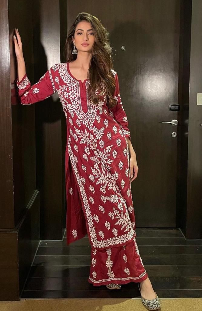 Rachana Maroon Chikankari Kurti Pant Set