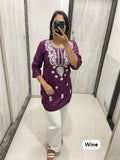 Aarohi Wine Chikan Cotton Top