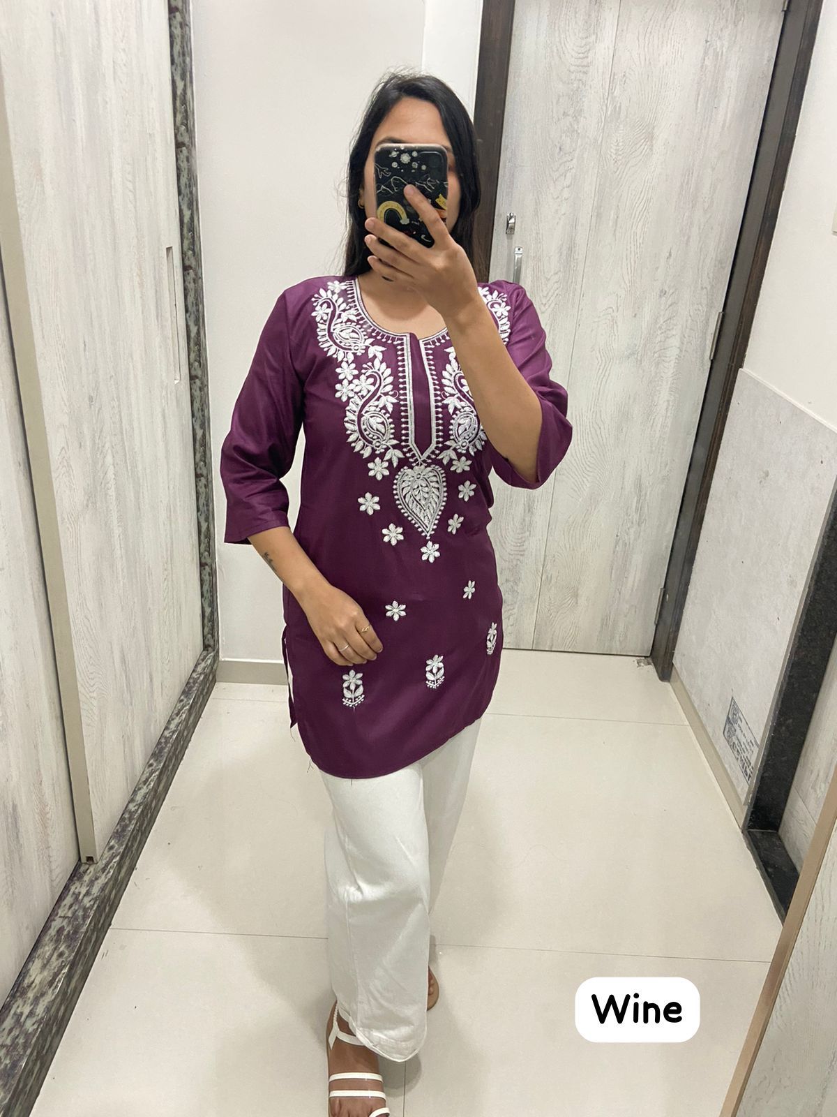 Aarohi Wine Chikan Cotton Top