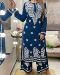 Chaitali Blue Chikankari Kurti Pant Set