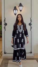 Gulnar Jet Black Chikankari Kurti Pant Set