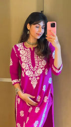 Drishti Pink Chikankari Kurti Pant Set