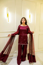 Diya Wine Embroidered Kurta Set