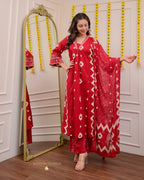Red A Line Geometric Cotton Suit