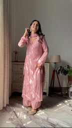 Rasika Peach Chikankari Kurta Palazzo Set