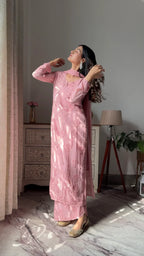 Rasika Peach Chikankari Kurta Palazzo Set