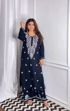 Gitanjali Black Cotton Chikankari Straight Kurta Set