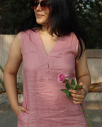 Cherry Pink Pure Linen Co-ord/Kurta pant set