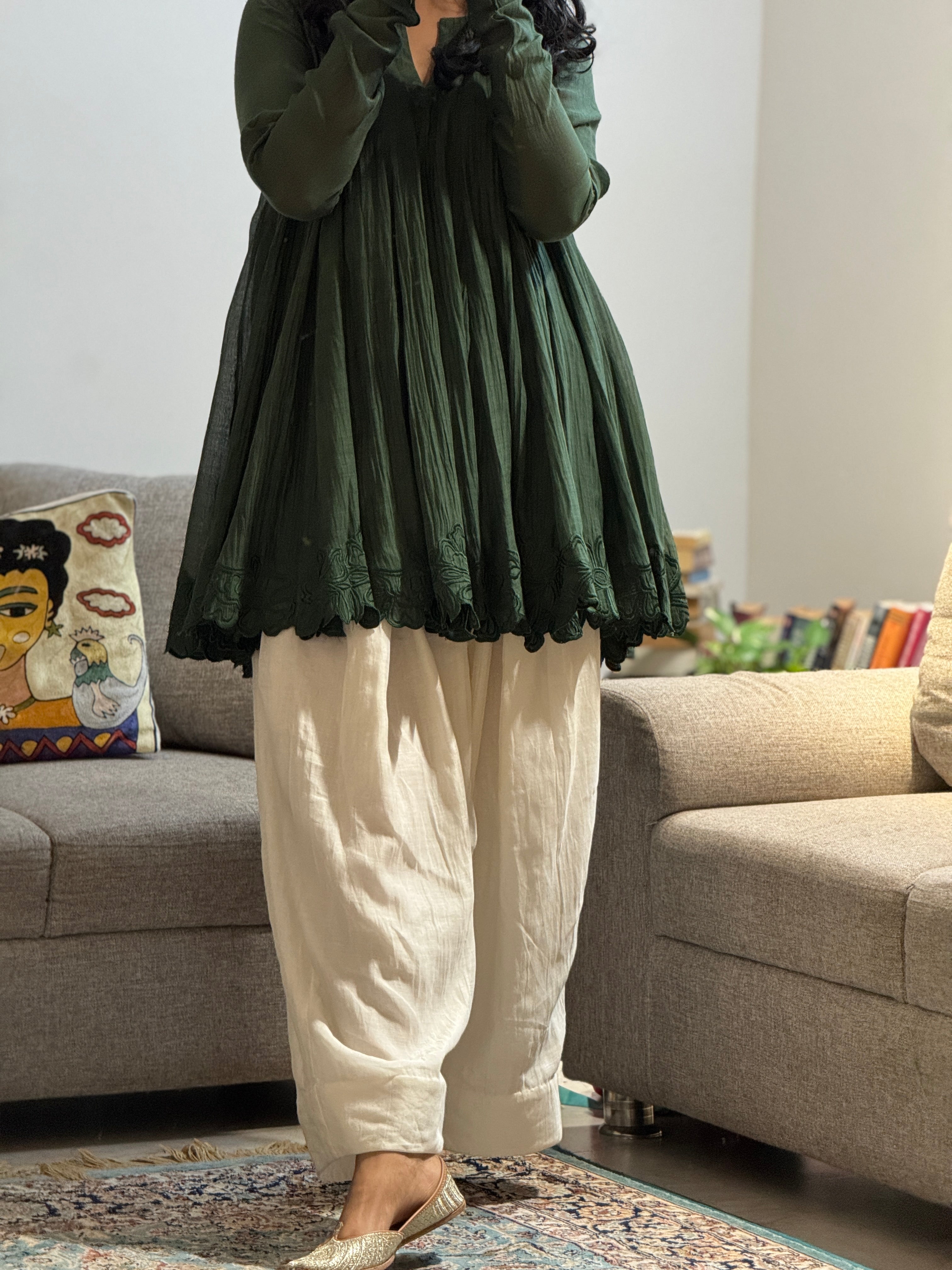 Olive green Anarkali with Farshi Salwar