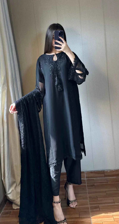 Jasmin Black Chiffon Kurta Set