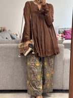 Brown/green Mul chanderi embroidered Anarkali with Cotton Farshi Salwar