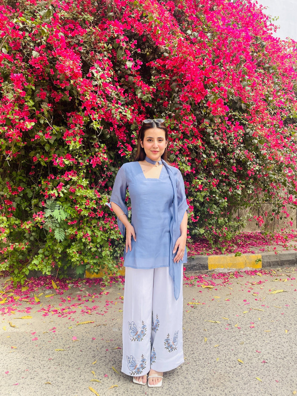 Powder Blue Butterfly Embroidered 3-Piece Set