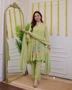 Mint Green A Line Handwork Pakistani Suit