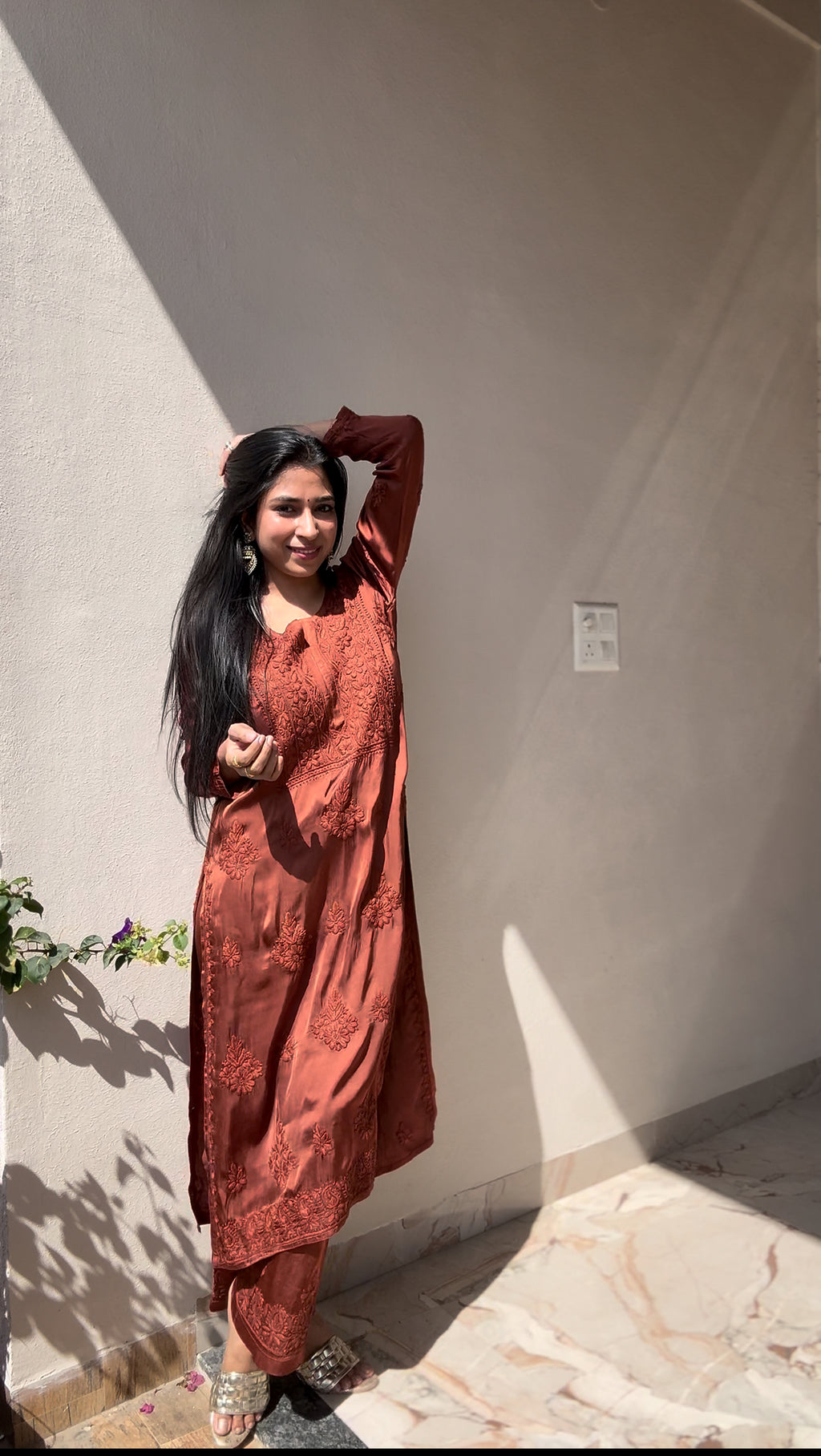 Modal Satin Brown Plazo Set