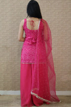 Yashvi Pink Embroidered Georgette Kurta Sharara Set