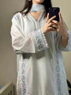Aarisha Ivory Blue Floral Embroidered Cotton Kurta Pant Set