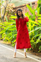 Ishani Red Chikankari Chanderi Kurta Pant Set