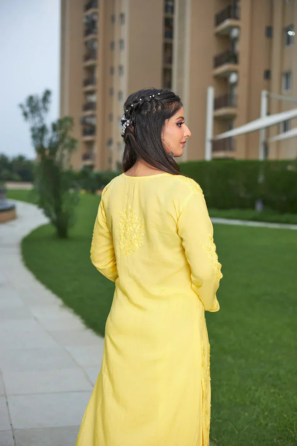 Oindrila Yellow Chikankari Kurta Palazzo Set