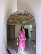 Meher Gul  Premium Pink Cotton Farshi Suit Set