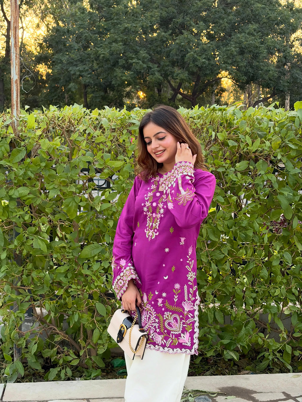 Anvika Fuchsia Bloom Embroidered Kurta Set