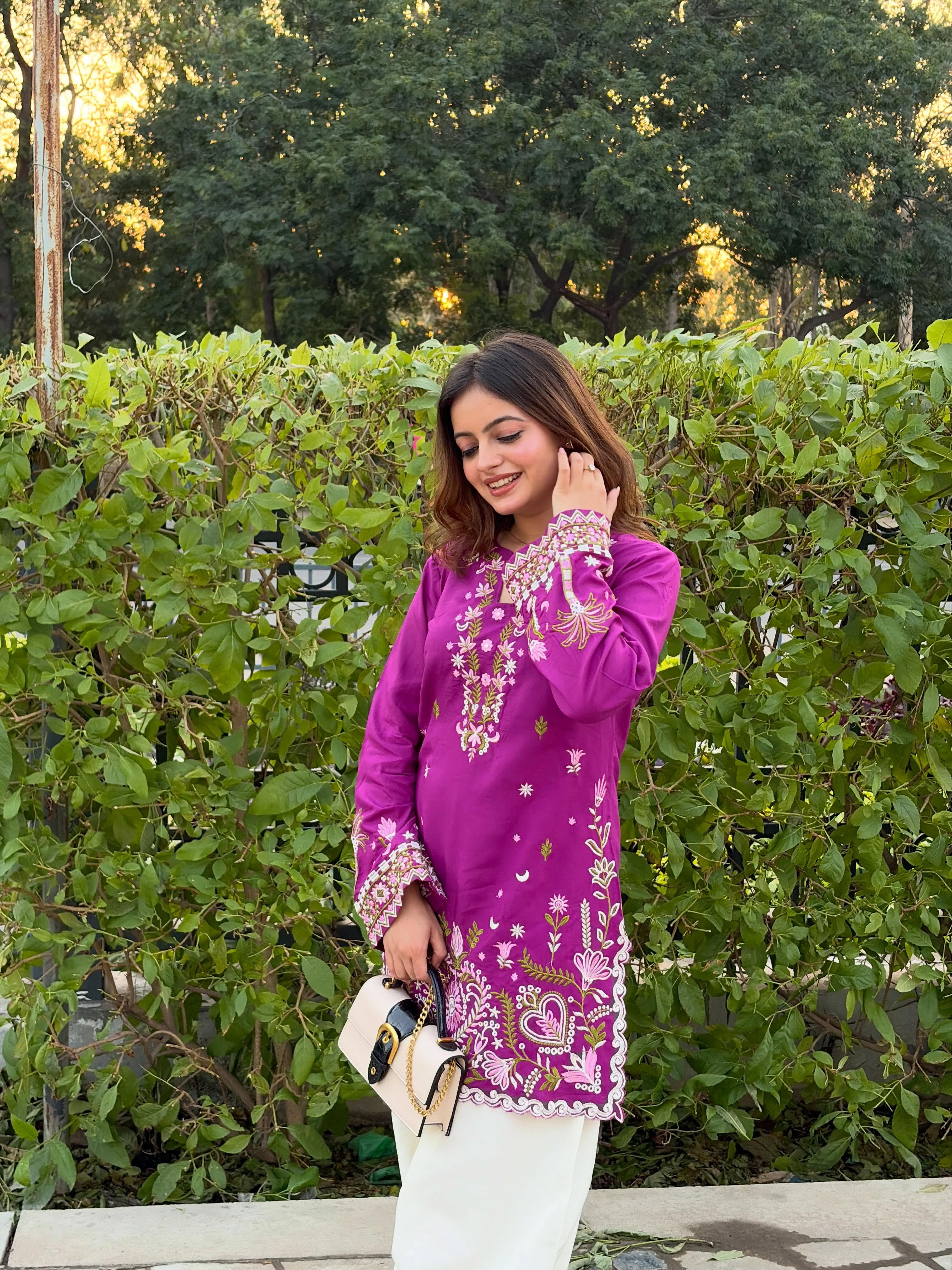 Anvika Fuchsia Bloom Embroidered Kurta Set